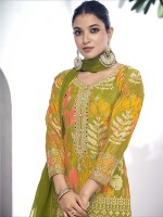 Green Premium Fibre Chinon Sharara Suit